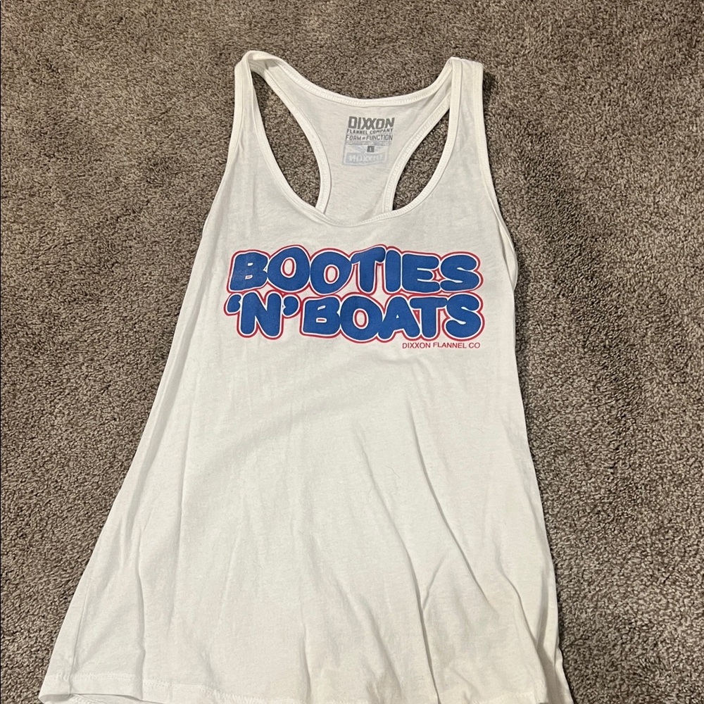 DIXXON Women's White Tank Top with Blue and Red Graphic